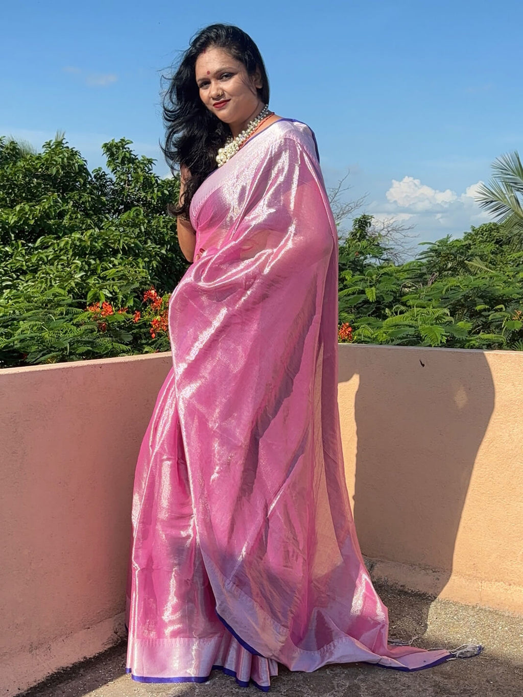 SHINY LAVENDER WITH SILVER BORDER SOFT TISSUE SAREE
