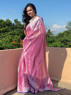 SHINY LAVENDER WITH SILVER BORDER SOFT TISSUE SAREE