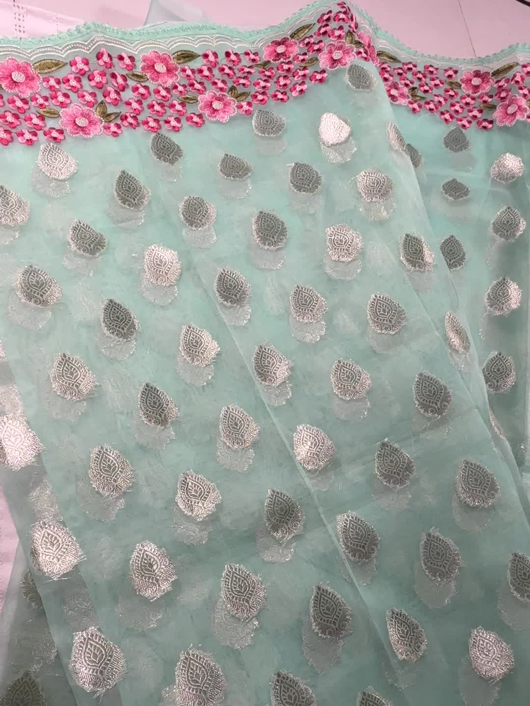 MINT GREEN EMBROIDERED FANCY SAREE