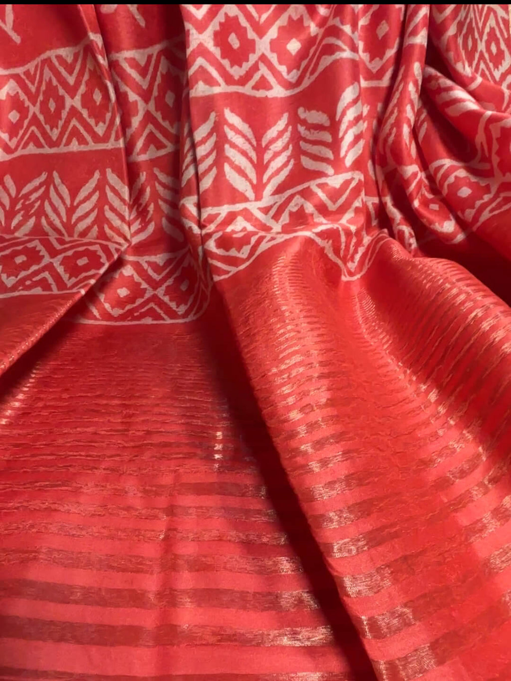 DARK PEACH CREPE SILK PRINT SAREE