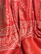 DARK PEACH CREPE SILK PRINT SAREE