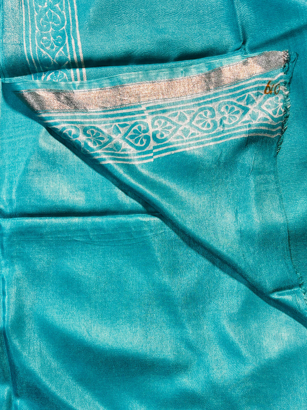 LIGHT BLUE TRIBAL PRINT CREPE SILK SAREE