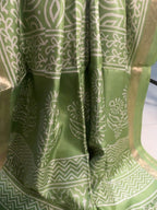 PISTACHIO GREEN ETHNIC PRINT CREPE SILK SAREE