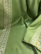 PISTACHIO GREEN ETHNIC PRINT CREPE SILK SAREE