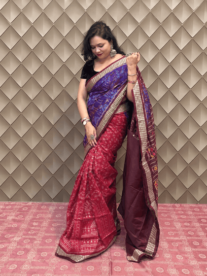 Amarpushpi- red blue sambalpuri handloom silk saree