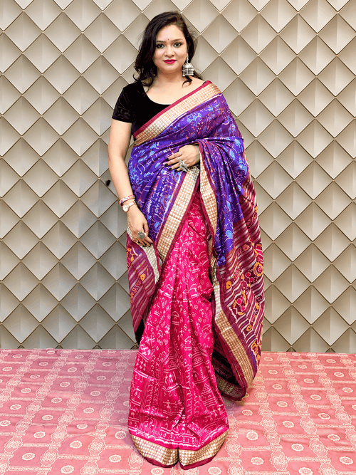 Amarpushpi- red blue sambalpuri handloom silk saree