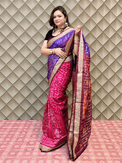 Amarpushpi- red blue sambalpuri handloom silk saree