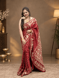 Amrapali Deep Plum Katan Banarasi Silk Saree with Golden Zari