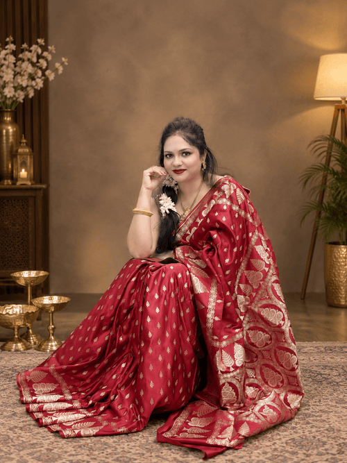 Amrapali-Red Katan Silk Banarasi Saree