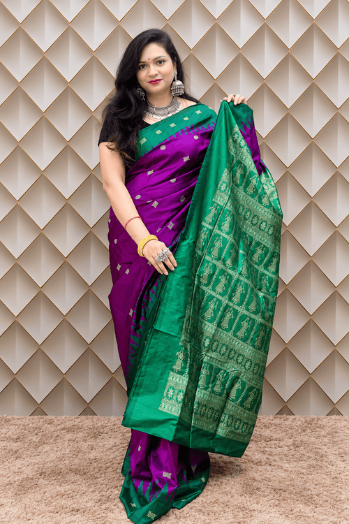 Amrapali - green with deep purple sambalpuri handloom silk saree
