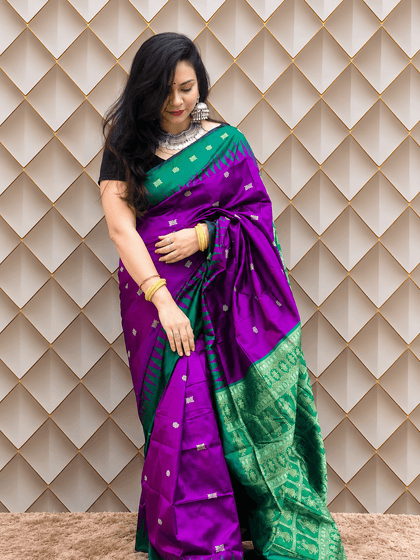 Amrapali - green with deep purple sambalpuri handloom silk saree