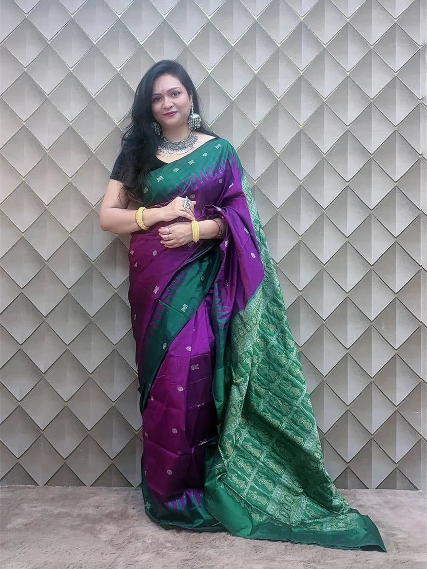 Amrapali - green with deep purple sambalpuri handloom silk saree