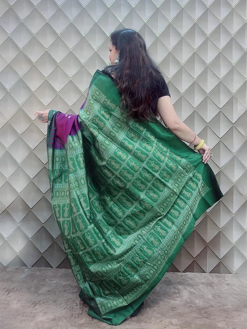 Amrapali - green with deep purple sambalpuri handloom silk saree
