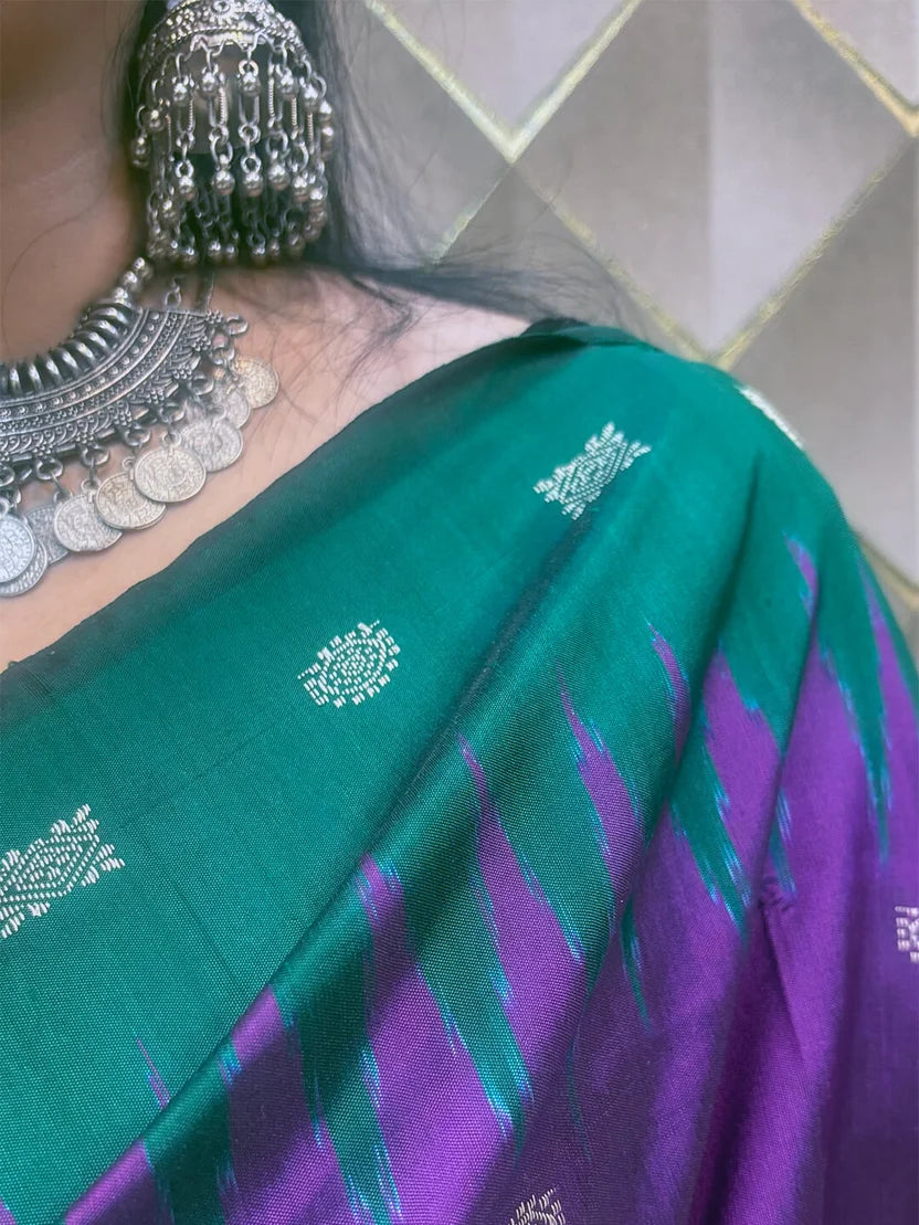 Amrapali - green with deep purple sambalpuri handloom silk saree