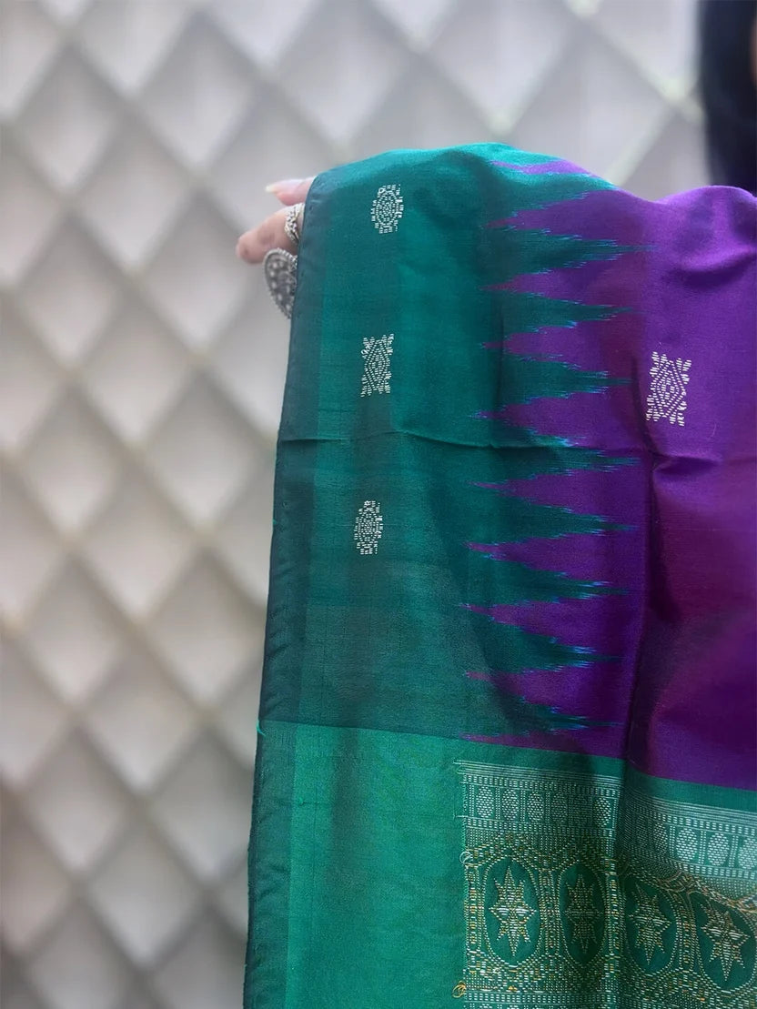 Amrapali - green with deep purple sambalpuri handloom silk saree