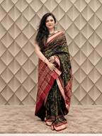 Black With Neon Green Floral Handweaved Sambalpuri Silk Saree