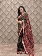 Black With Neon Green Floral Handweaved Sambalpuri Silk Saree