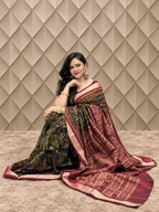 Black With Neon Green Floral Handweaved Sambalpuri Silk Saree