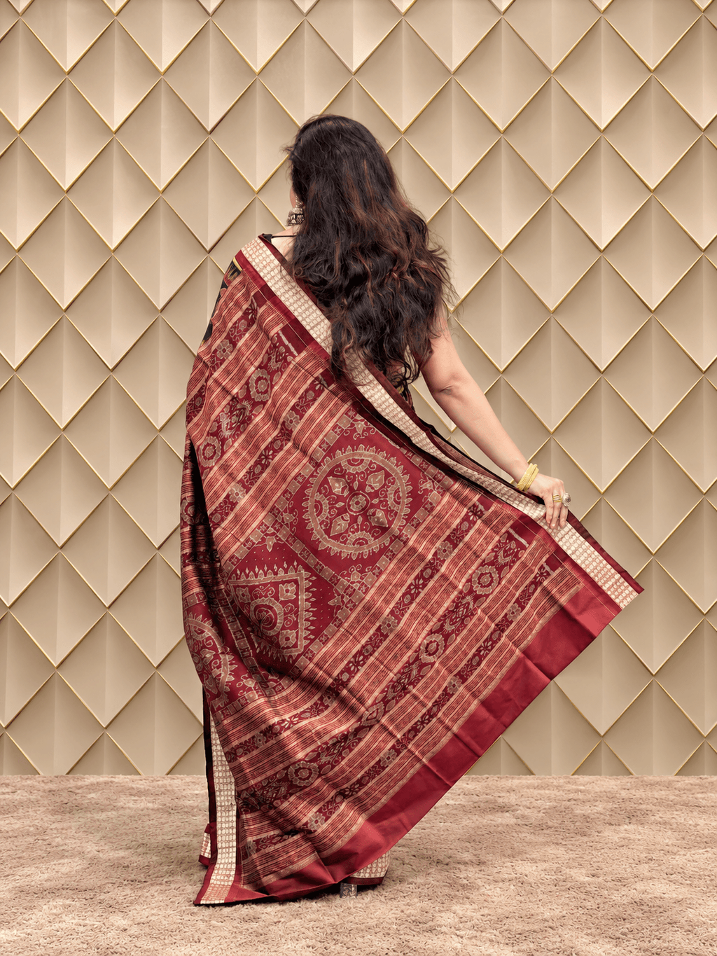Black With Neon Green Floral Handweaved Sambalpuri Silk Saree