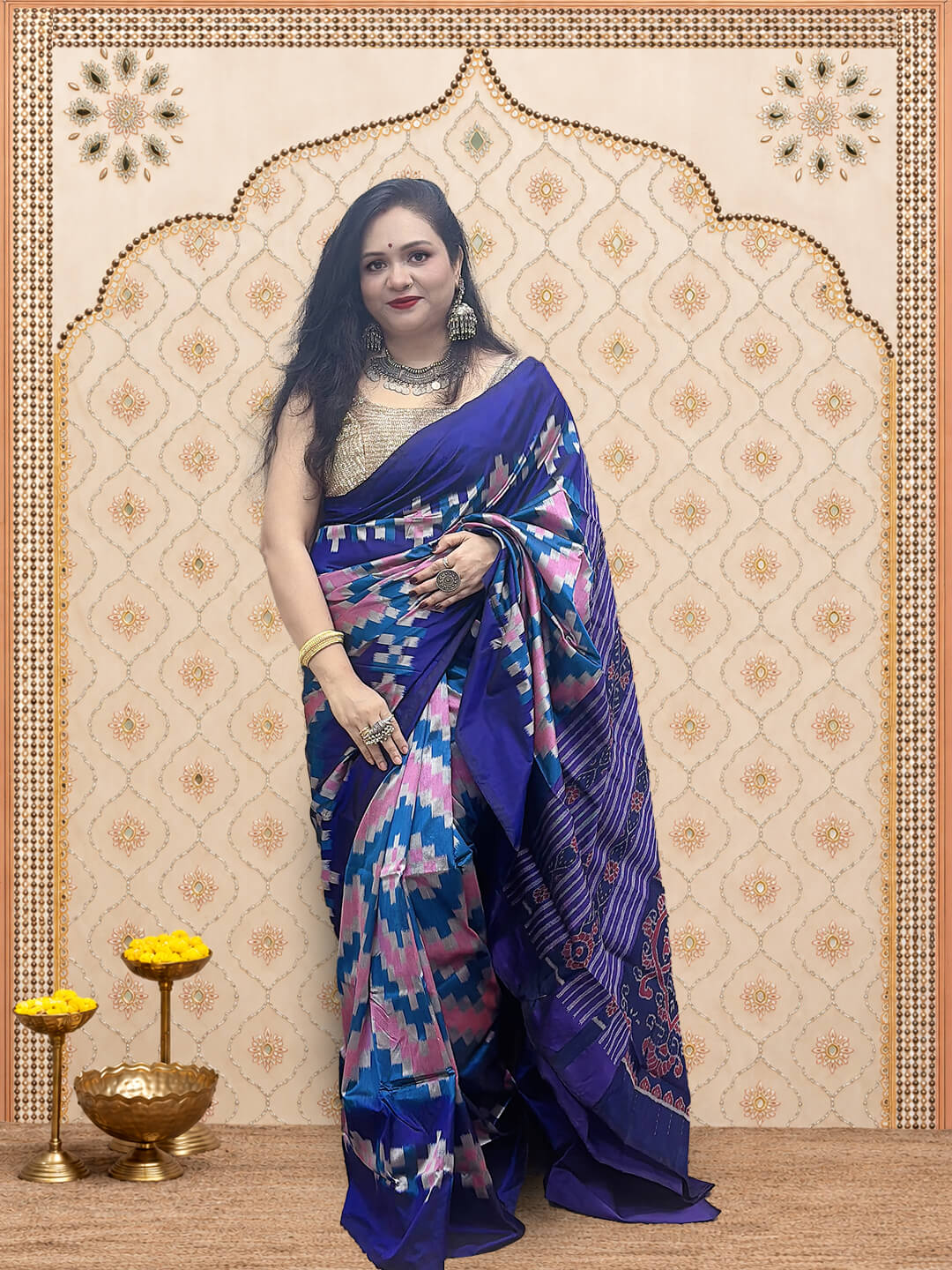 Blue & Pink Sambalpuri Saree