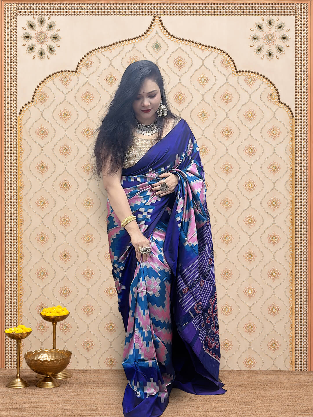 Blue & Pink Sambalpuri Saree