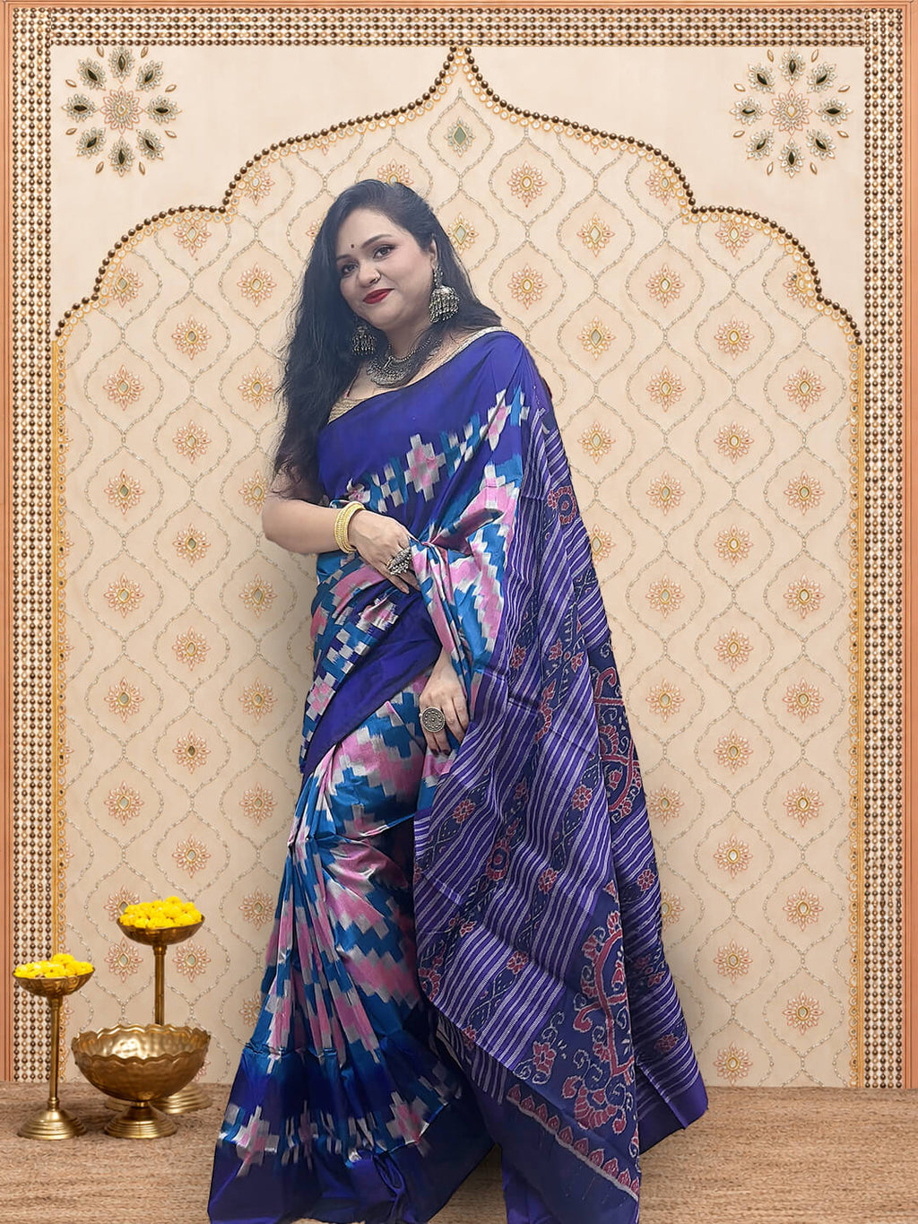 Blue & Pink Sambalpuri Saree
