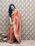 Brick Red Banarasi Silk Saree with Gold & Silver Zari