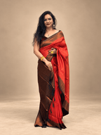 Brick red and Dark Blue Malavari Silk saree