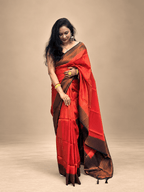 Brick red and Dark Blue Malavari Silk saree