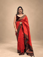Brick red and Dark Blue Malavari Silk saree