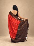 Brick red and Dark Blue Malavari Silk saree