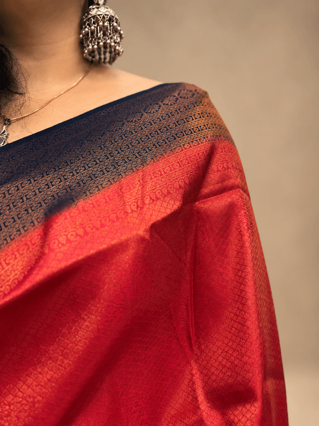 Brick red and Dark Blue Malavari Silk saree
