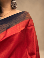 Brick red and Dark Blue Malavari Silk saree