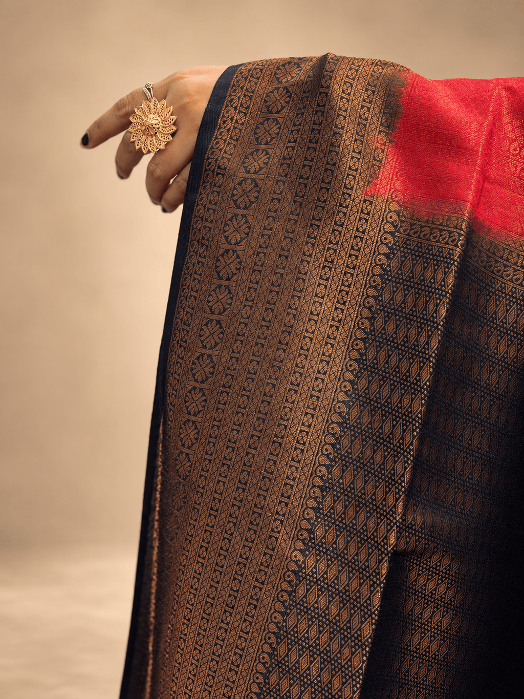 Brick red and Dark Blue Malavari Silk saree