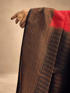 Brick red and Dark Blue Malavari Silk saree