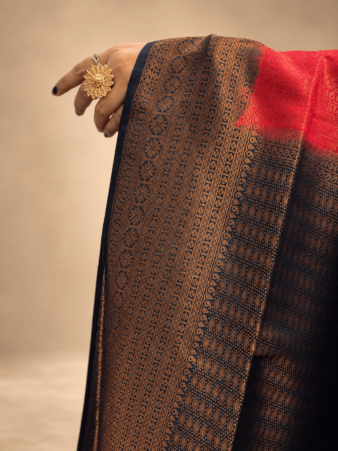 Brick red and Dark Blue Malavari Silk saree