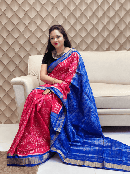 Chandratara- Pink with Blue sambalpuri handloom silk saree