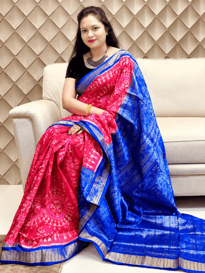 Chandratara- Pink with Blue sambalpuri handloom silk saree