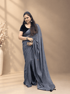 Dark Grey Coin Linen Saree with Glittery Coin Details & Tassel Pallu