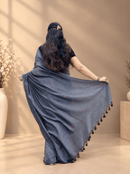 Dark Grey Coin Linen Saree with Glittery Coin Details & Tassel Pallu