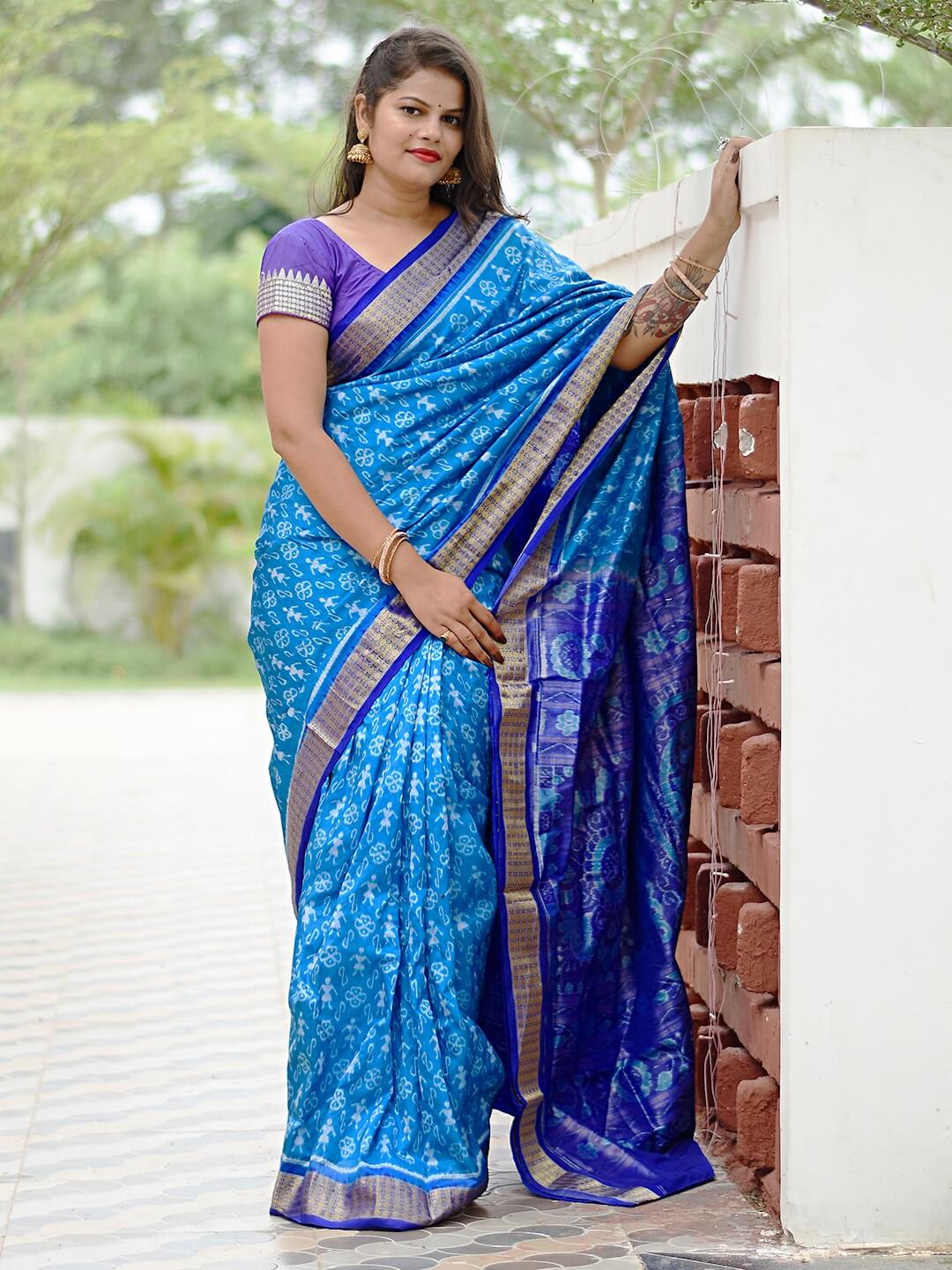SATIKA BLUEBERRY BLUE PURE SILK AND TISSUE SAMBALPURI PATA SAREE