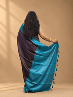 Dark Blue and Electric Blue malavari silk saree