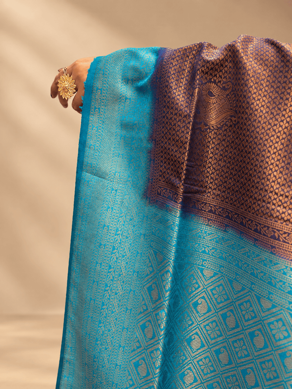 Dark Blue and Electric Blue malavari silk saree