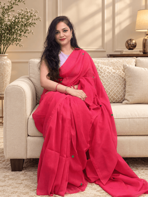 Dark Pink Coin Linen Saree with Glittery Coin Details & Tassel Pallu