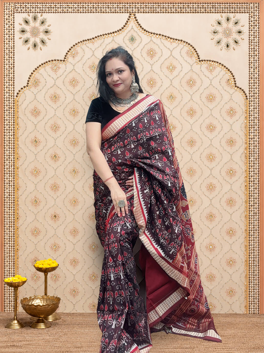 Deep Brown Elegance Sambalpuri Saree