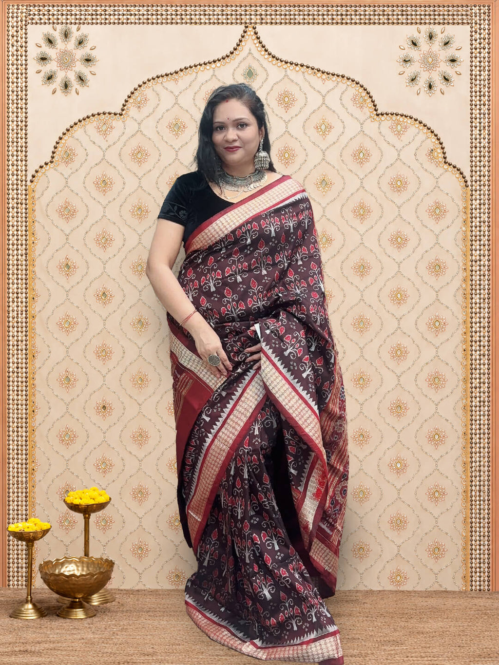 Deep Brown Elegance Sambalpuri Saree
