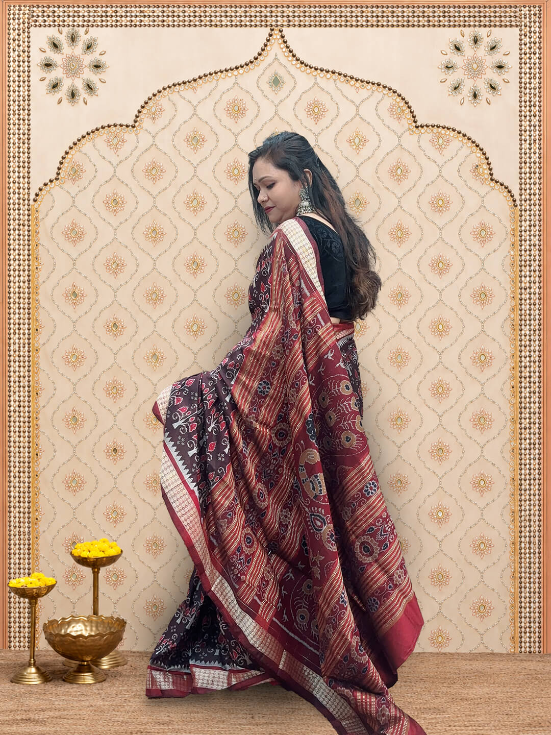 Deep Brown Elegance Sambalpuri Saree