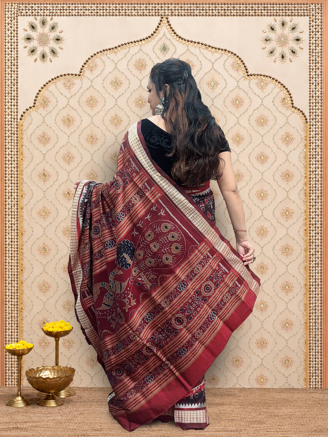 Deep Brown Elegance Sambalpuri Saree