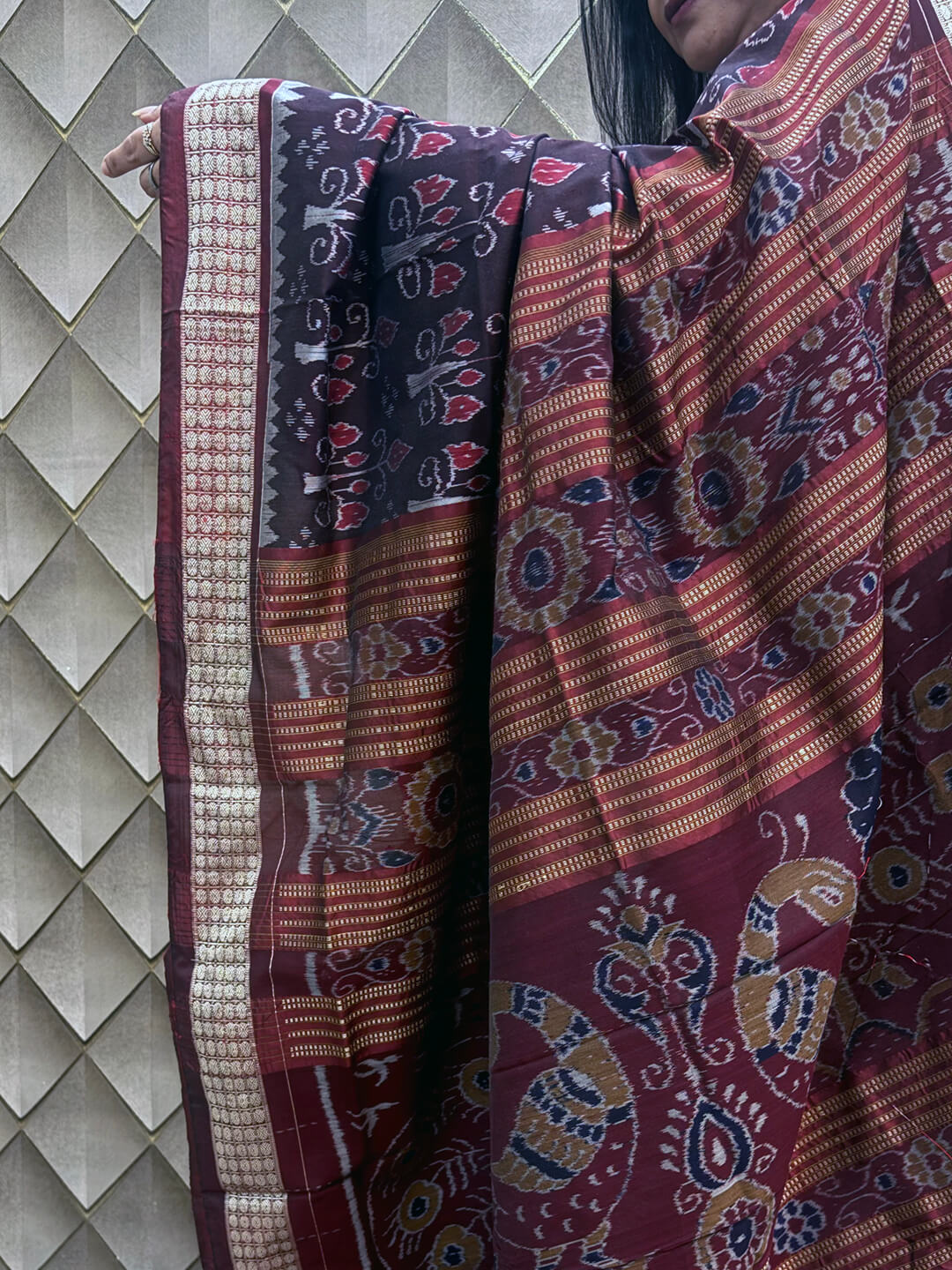 Deep Brown Elegance Sambalpuri Saree