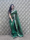 Dhara Patli- Brown and Green With Tribal motifs Sambalpuri Patli Silk Saree